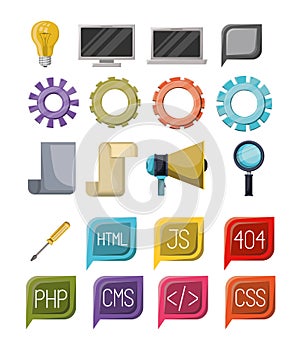 Colorful set of icons elements of web programming languages