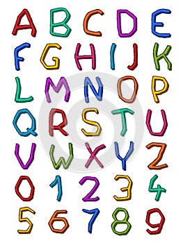 Colorful set of irregular letters and digits