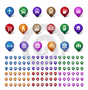 Colorful Set of Location, Places, Travel and Destination Pin Icons