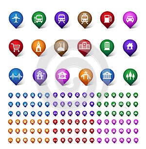 Colorful Set of Location, Places, Travel and Destination Pin Icons photo