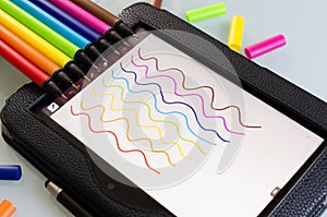 Colorful set of makers with squiggly lines