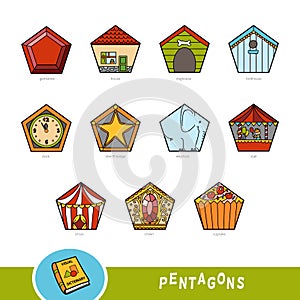 Colorful set of pentagon shape objects. Visual dictionary