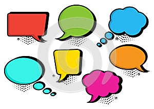 Colorful set of speech bubbles collection in pop art style. Vector illustration