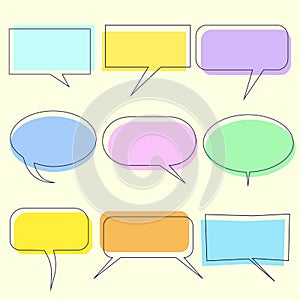 Colorful set of speech bubbles isolated on a pale pastel background