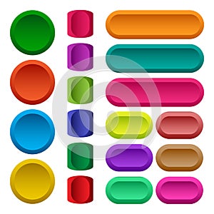 Colorful set of square, round and rectangular rounded button. Vector