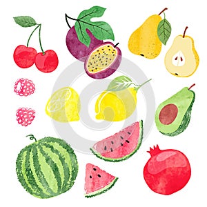 Colorful set of watercolor fruits.