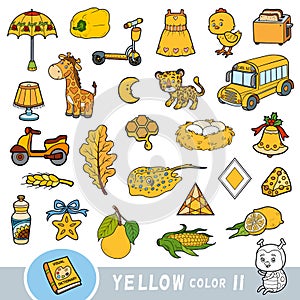 Colorful set of yellow color objects. Visual dictionary for children about the basic colors