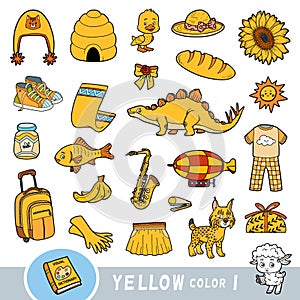 Colorful set of yellow color objects. Visual dictionary for children about the basic colors