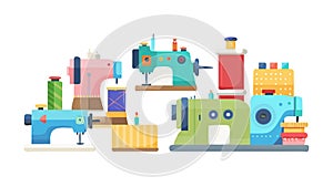 Colorful sewing and quilting machine with threads, vector design Generative AI