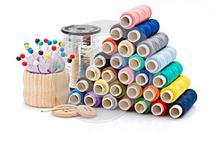 Colorful sewing threads and other sewing accessories