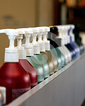 Colorful shampoo bottles