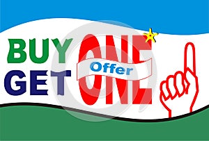 Colorful Shape web  button with text  buy one get one free inside illustration