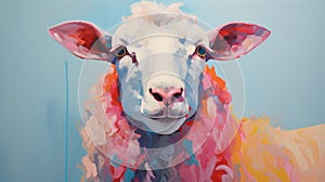 Colorful Sheep Painting On Large Canvas With Precisionism Influence