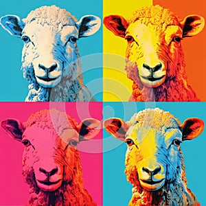 Colorful Sheep Portraits In The Style Of Andy Warhol