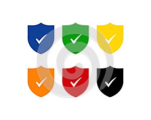 Colorful shield checkmark icons for security verification trusted protection branding and design