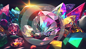 Colorful shining crystals jewels diamonds