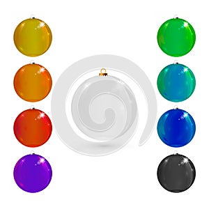 Colorful shiny Christmas balls. Each of the balls is grouped separately for easy placement