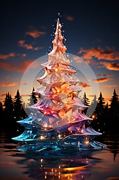 Colorful shiny Christmas tree from glass. Winter desing for card, print, backdrop