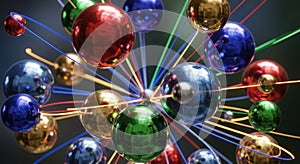 Colorful shiny easter eggs bursting outward on dark background