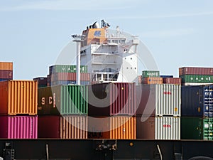 Colorful shipping containers stacked at a terminal in the maritime Port of Le Havre, France, Europe