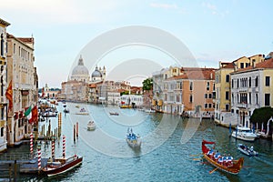 Colorful ships open the Regata Storica, Venice