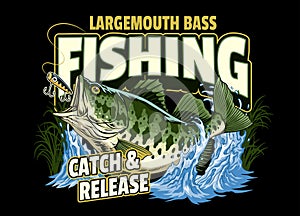 Colorful Shirt Design of Largemouth Bass Fishing