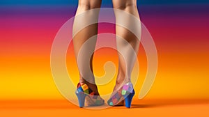 Colorful Shoe Legs On A Vibrant Background: A Bold And Glamorous Fashion Statement