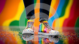 Colorful Shoes And Rainbow Mural: A Creative Symbol For Lgbtq Pride Month