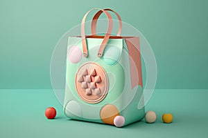 Colorful shopping bag on pastel green background, concept of Retail therapy, created with Generative AI technology