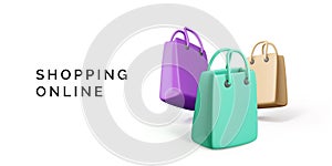 Colorful shopping bags in 3D style