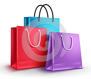 Colorful shopping bags vector illustration. Group of empty paper bags photo