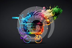 Colorful Shopping Cart Icon Black Background. Generative AI