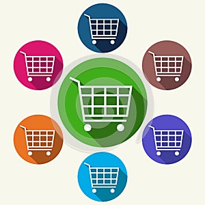 Colorful shopping cart icons on white