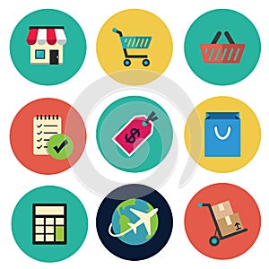 Colorful shopping flat icons set