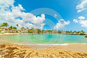 Colorful shore in Bas du Fort beach in Guadeloupe