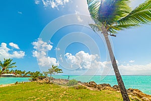 Colorful shore in beautiful Bas du Fort beach in Guadeloupe