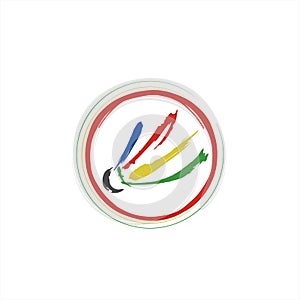Colorful shuttlecock paint brush for team sport or badminton competition logo and icon