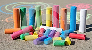 Colorful sidewalk chalk collection for creative drawing and learning