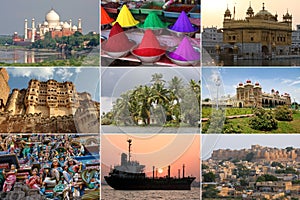 Colorful sights of India in a collage