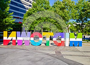 A colorful sign that spells Midtown in Atlanta Georgia