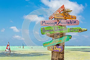 Colorful signpost at coast of Bonaire