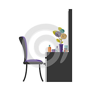 colorful silhouette with chest of drawers and make up