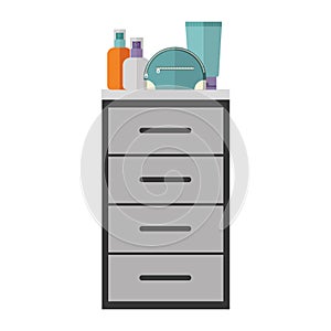 colorful silhouette with chest of drawers and make up