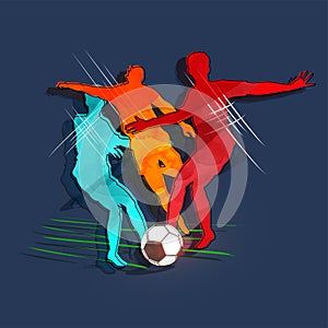 Colorful silhouette of footballers in action on blue background