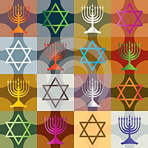 Colorful silhouette hanukkah seamless pattern photo