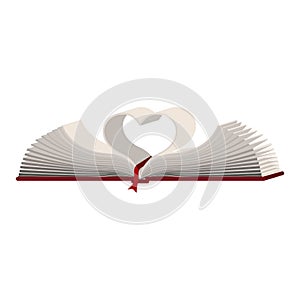 colorful silhouette with holy bible open with sheets in shape heart