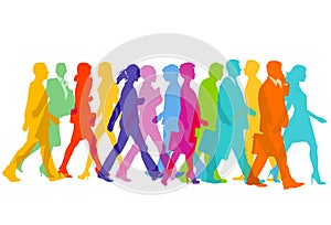 Colorful silhouette of people walking