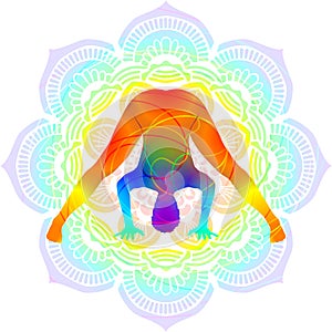 Colorful silhouette of Prasarita Padottanasana A