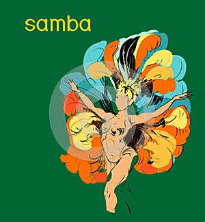 Colorful silhouette of samba dancer