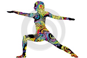 Colorful silhouette of a woman in yoga posture